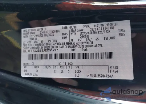 2018 Ford F-250 Lariat from USA, damaged, VIN 1FT7X2B63JEC51297